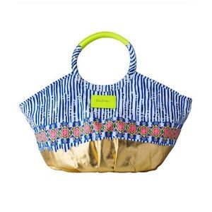 Lilly Pulitzer Bohemian Beach Bag Blue and Gold Tote Bag